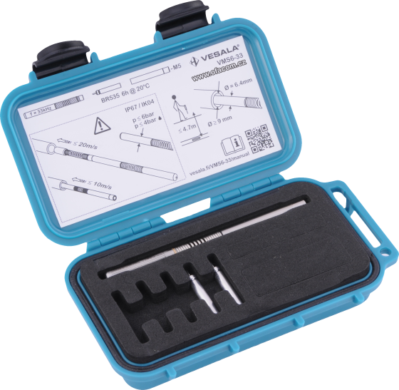 Sada sondy s vysilačem pro mikrotrubičky VESALA VMS6-33 se zvýšeným dosahem.