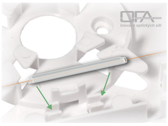 Optická zásuvka - detail uložení svaru vláken.