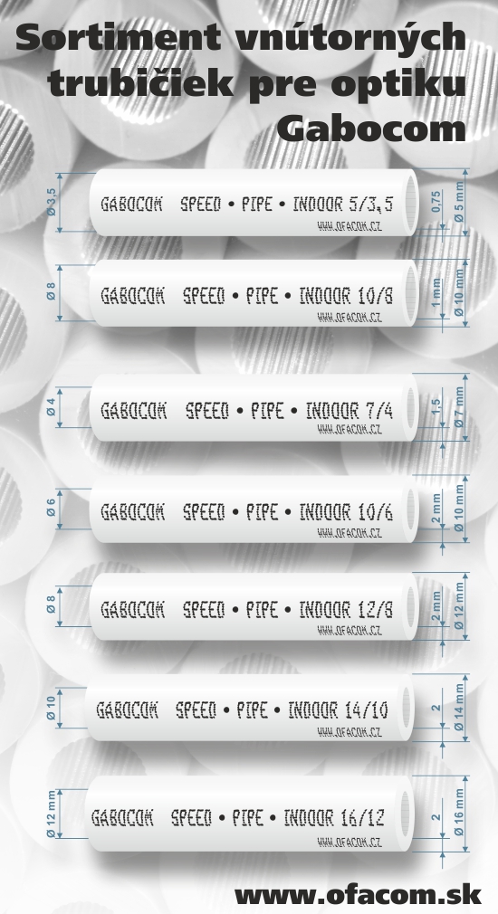 Sortiment vnútorných mikrotrubičiek pre optiku výrobcu Gabocom.