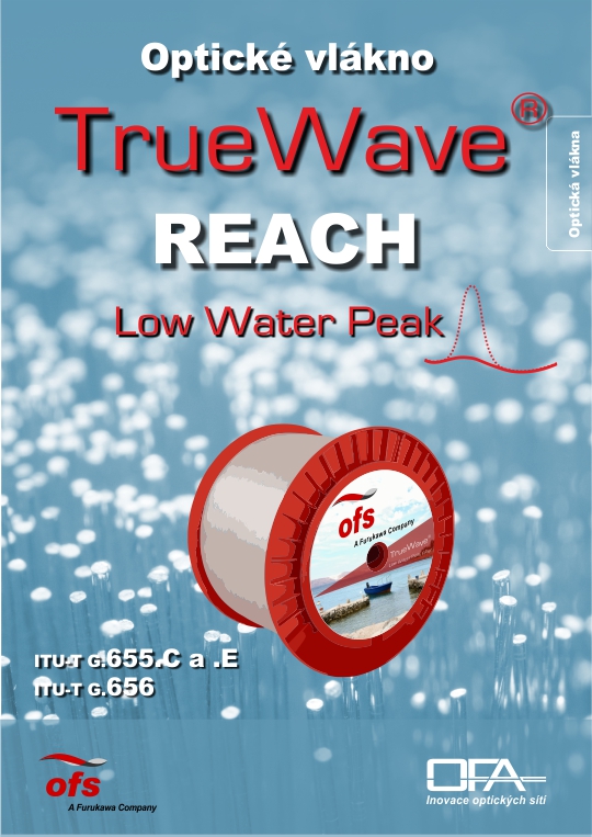 Optické vlákno TrueWave® REACH Low Water Peak (LWP) výrobce OFS, splňující specifikace ITU-T G.655.C, ITU-T G.655.E a ITU-T G.656.