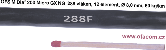 Ootický mikrokabel s 288 vlákny a průměrem 8,0 mm.