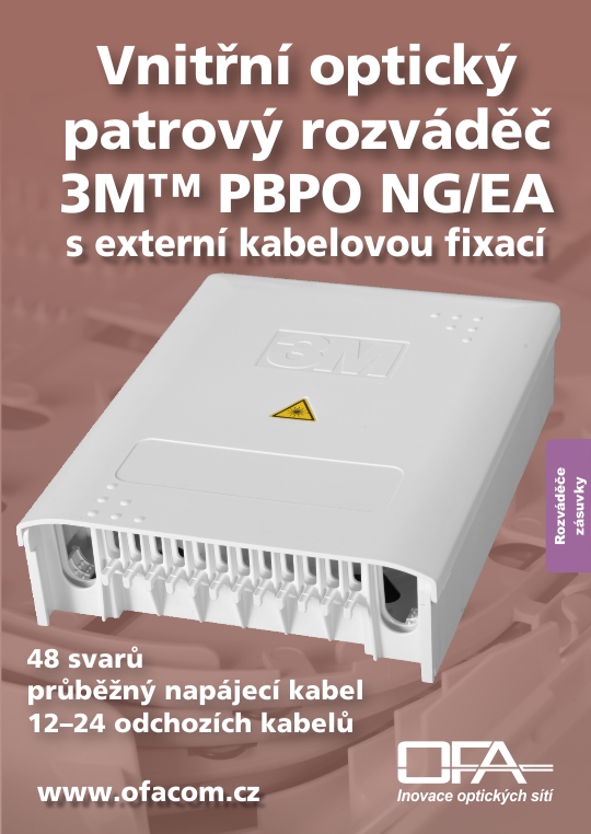 Optický distribuční patrový rozvaděč 3M™ PBPO NG/EA, 24 odchozích kabelů, 48 svarů.